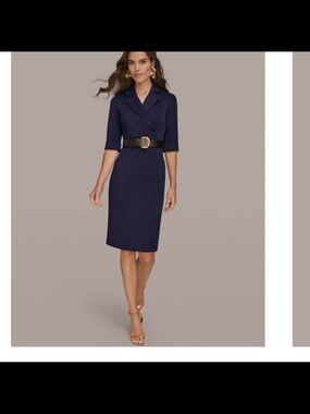 NWT Donna Karan women’s 3/4 sleeve belted sheath dress color eclipse size 12